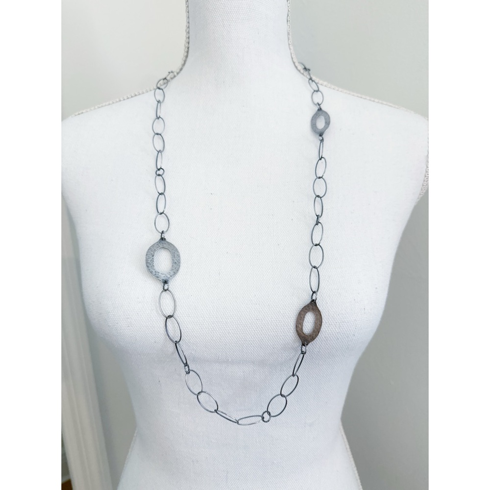 Silpada Sterling Silver .925 Oxidized Matte Hammered Oval Link Necklace 35” EUC
